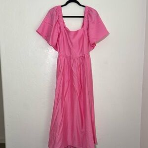 Bright Pink Dress with Puff Sleeves